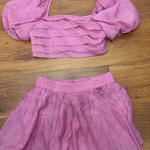 Buddy Love Pink Puff Sleeve Crop Top and Skirt Set